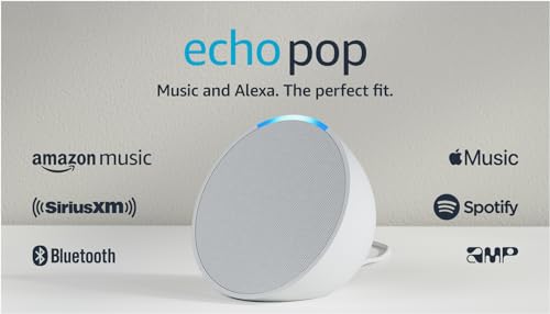 Amazon Echo Pop (newest model), Full sound compact smart speaker with Alexa, Glacier White