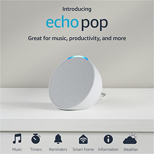 Amazon Echo Pop (newest model), Full sound compact smart speaker with Alexa, Glacier White