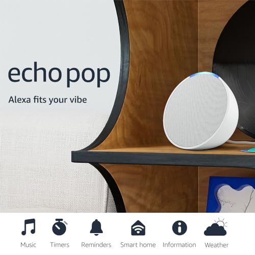 Amazon Echo Pop (newest model), Full sound compact smart speaker with Alexa, Glacier White