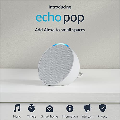 Amazon Echo Pop (newest model), Full sound compact smart speaker with Alexa, Glacier White