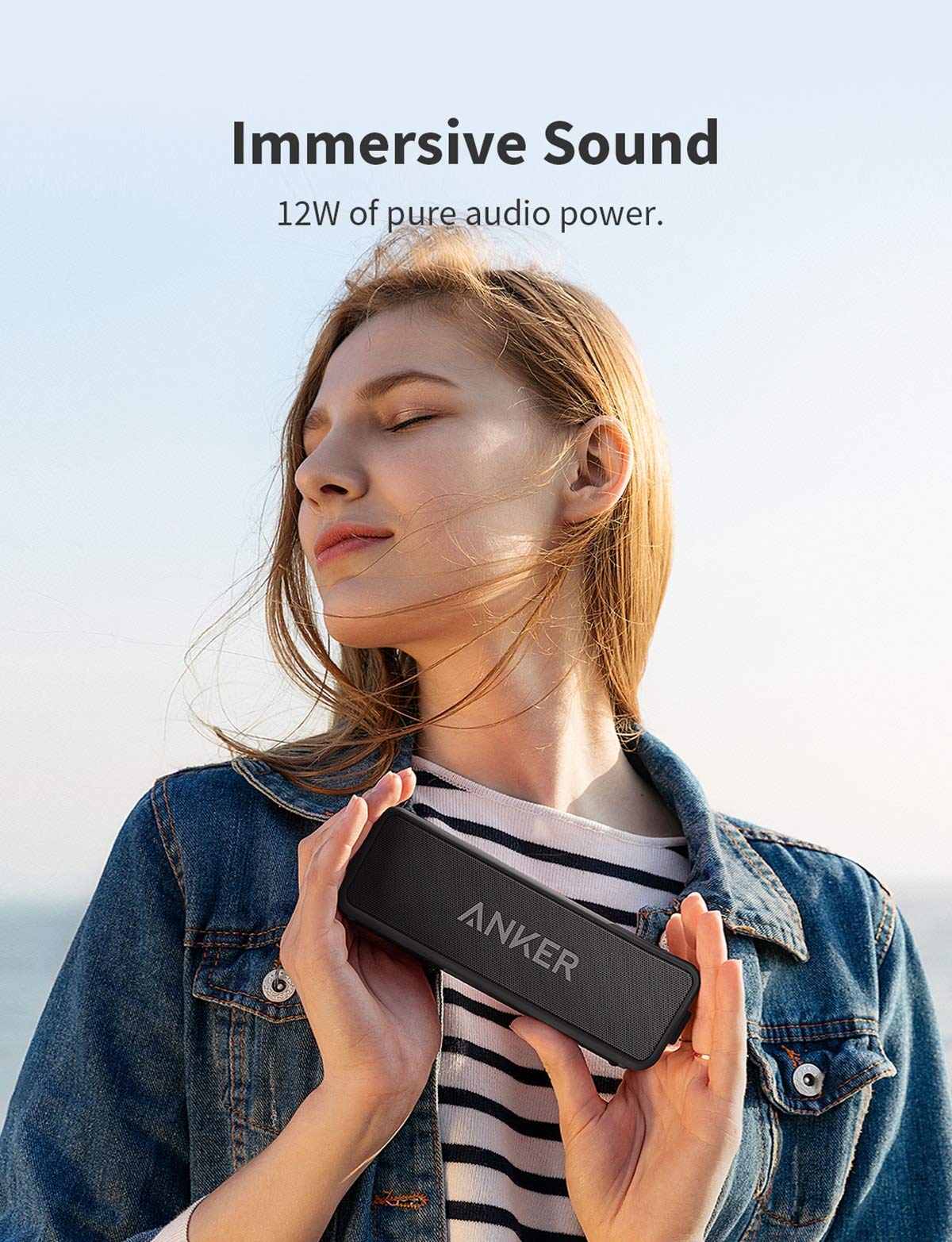 Anker Soundcore 2 Portable Bluetooth Speaker with IPX7 Waterproof, 24-Hour Playtime, Wireless Stereo Pairing, 12W Stereo Sound, Bluetooth 5, Bassup, Speaker for Home, Shower, Outdoors, Travel